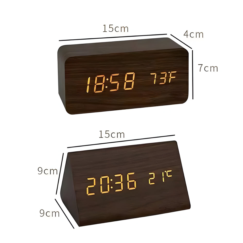 Digitale LED Klok Hout Driehoek Modern Design Wekker USB Dimbaar Display Tafelklok Slaapkamer Kantoor