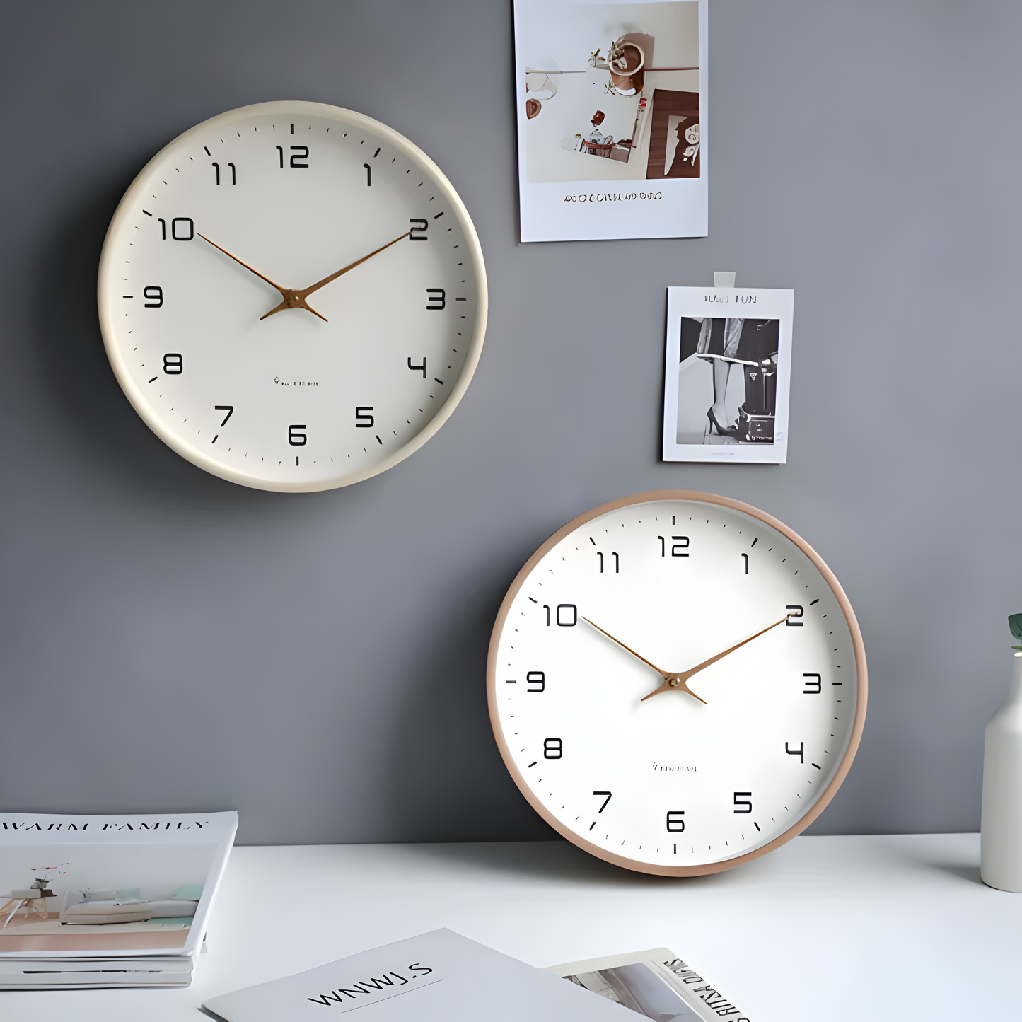 Moderne ronde houten wandklok met stilzwijgend uurwerk voor woonkamer, keuken en slaapkamer
