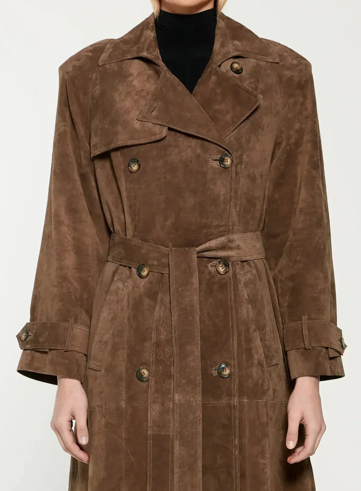 Lederen Trenchcoat Zacht Scamosciato Leer
