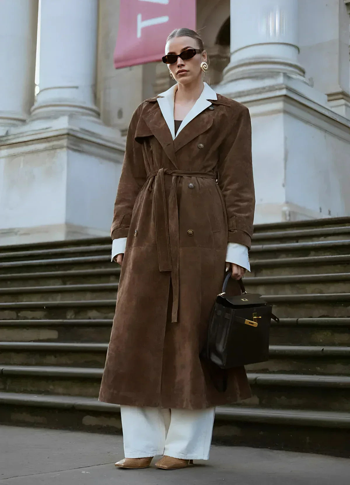 Lederen Trenchcoat Zacht Scamosciato Leer