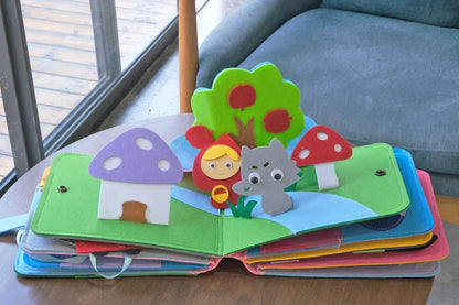 Interactief Viltboek Avonturen 16 Pagina's met Afneembare Elementen | Montessori Educatief Speelgoed voor Fijnmotoriek en Fantasie 2-5 jaar