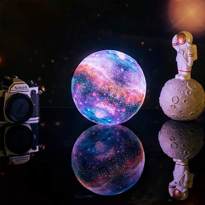 3D Galaxie Maanlamp met Houten Standaard Draadloos Dimbaar Sfeerverlichting Nachtlampje Tafelverlichting 16 Kleuren LED