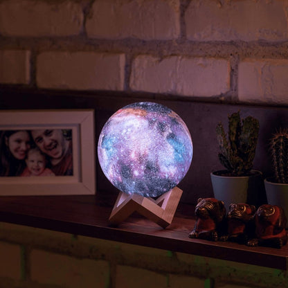 3D Galaxie Maanlamp met Houten Standaard Draadloos Dimbaar Sfeerverlichting Nachtlampje Tafelverlichting 16 Kleuren LED