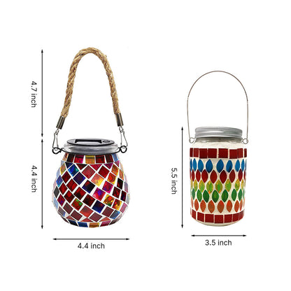 Solar Tuinlamp met Gekleurd Glas – Handgemaakte Lantaarn met Mozaïek Lichteffect voor Sfeervol Buitendecor