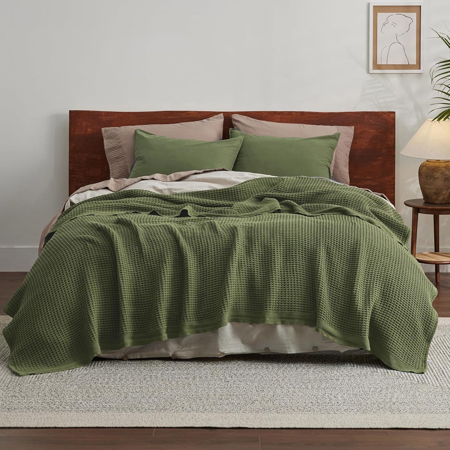 Lichtgewicht Katoenen Wafelplaid Tweepersoonsbed Zacht Ademend Deken Scandinavisch Design 90x90 cm Woonkamer