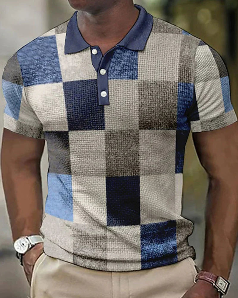 Mannen Polo Shirt Geruit Blauw Klassiek Design