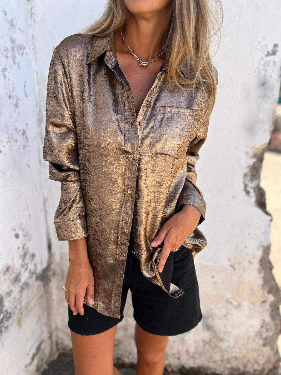 Dames Blouse Oversized met Glanzende Stof Casual Kleding