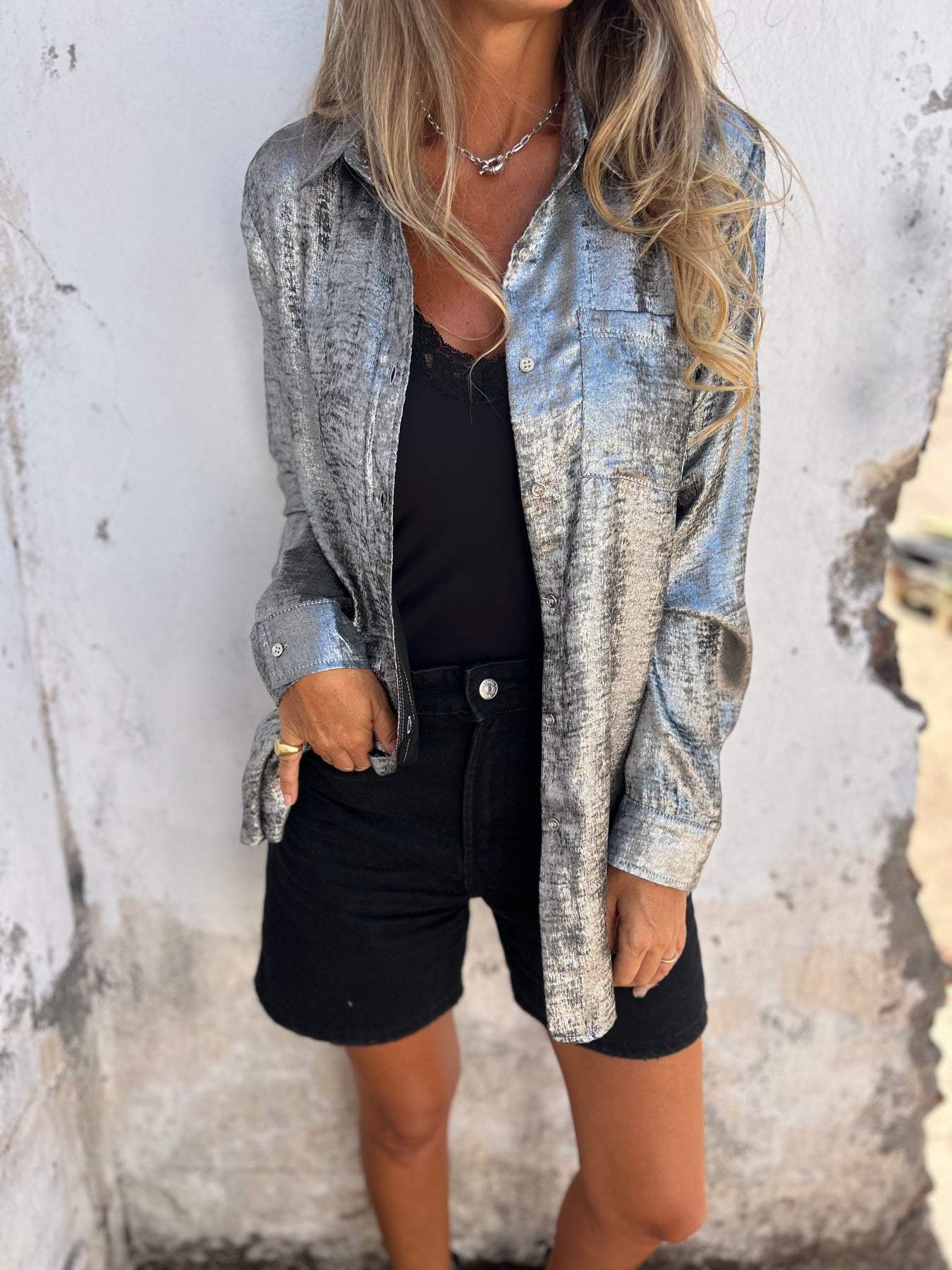 Dames Blouse Oversized met Glanzende Stof Casual Kleding