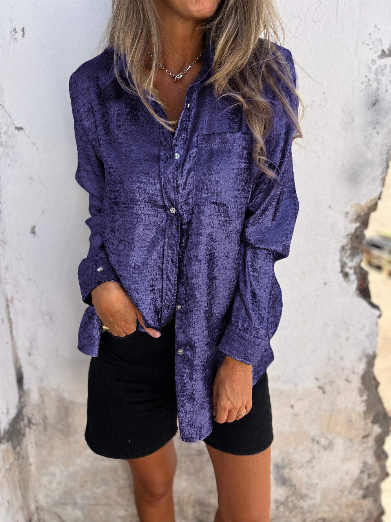 Dames Blouse Oversized met Glanzende Stof Casual Kleding