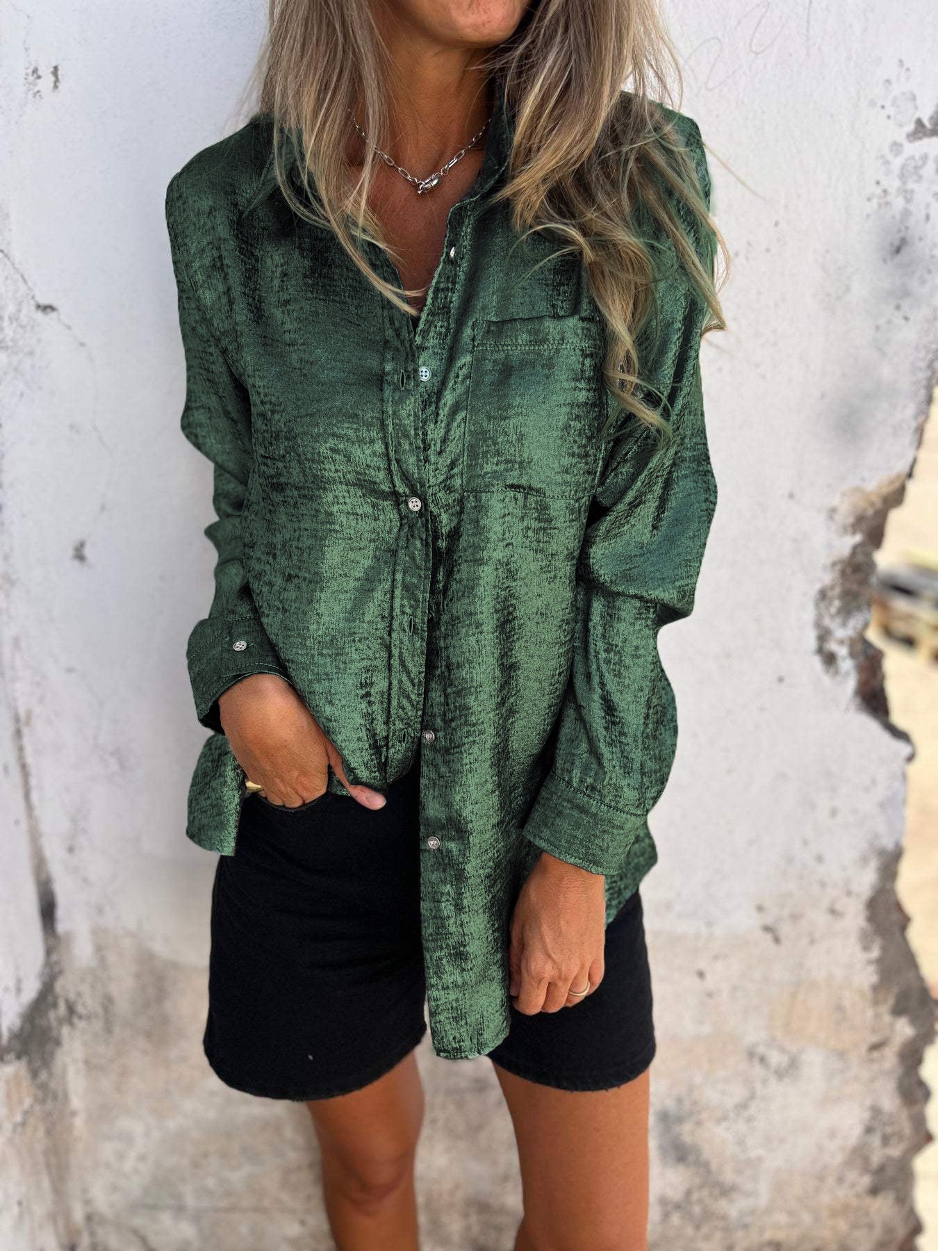 Dames Blouse Oversized met Glanzende Stof Casual Kleding