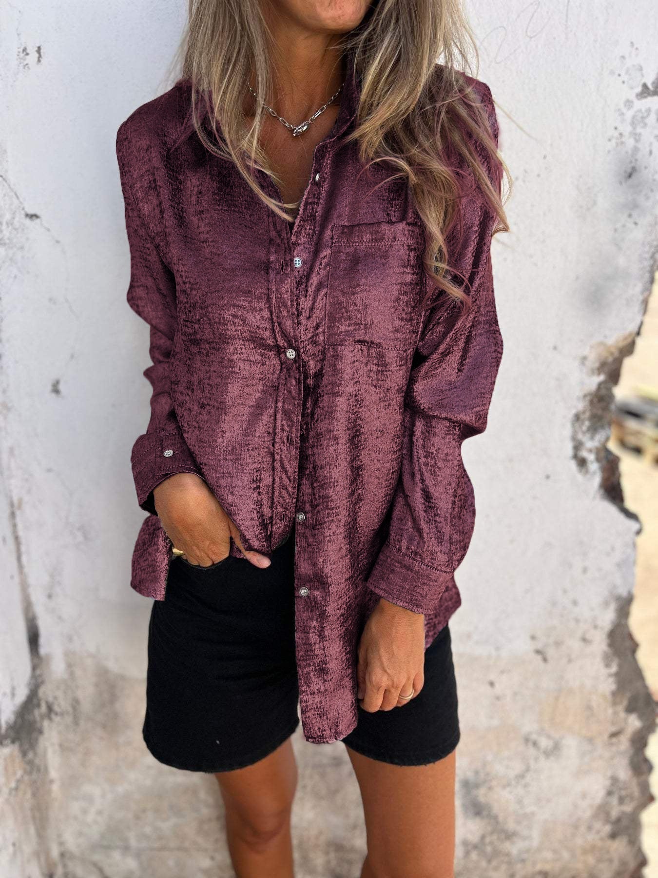 Dames Blouse Oversized met Glanzende Stof en Relaxt Design