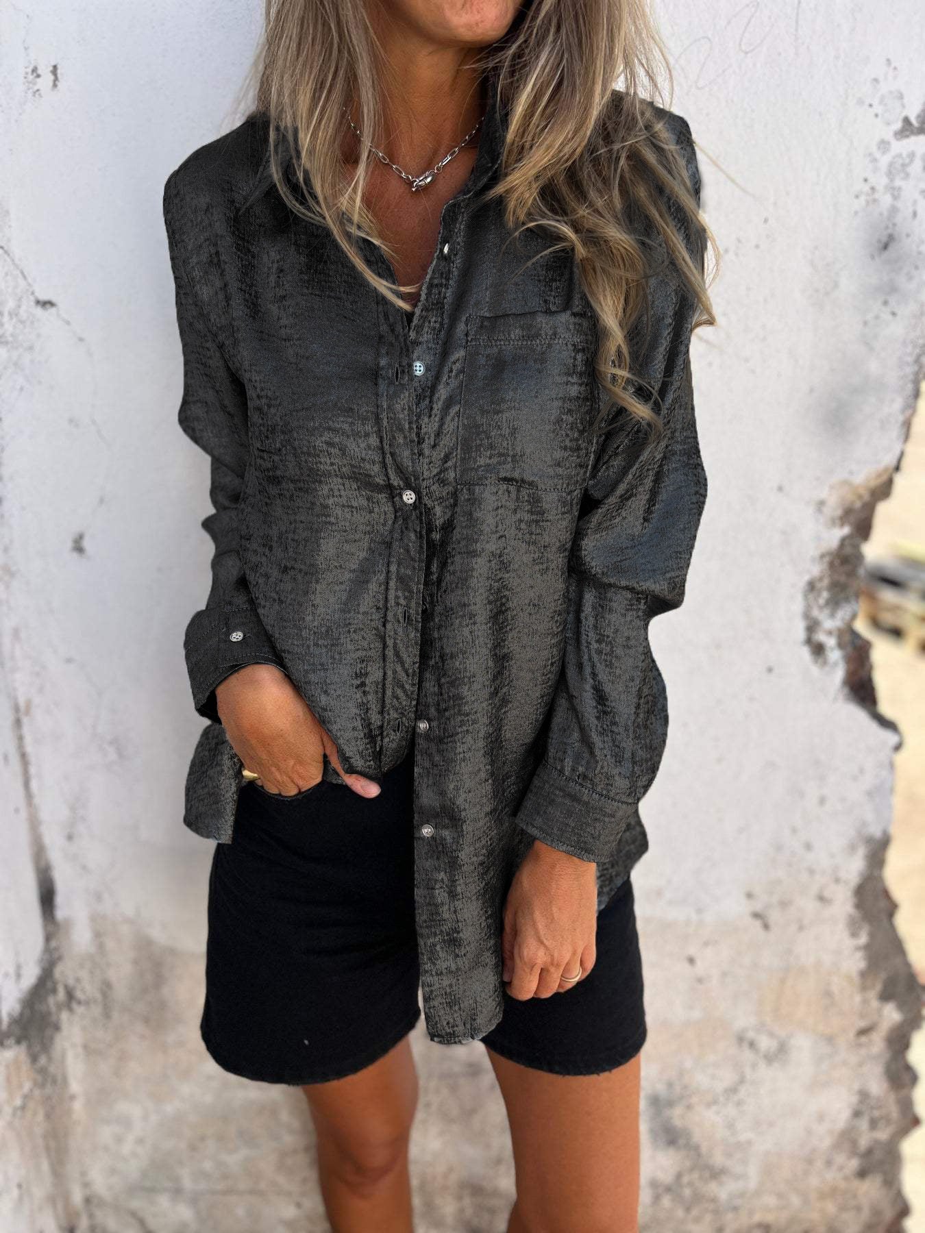 Dames Blouse Oversized met Glanzende Stof Casual Kleding