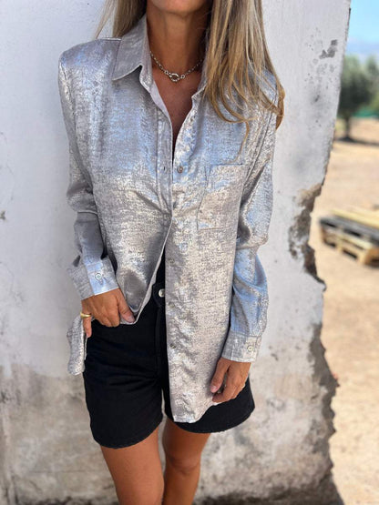 Dames Blouse Oversized met Glanzende Stof Casual Kleding