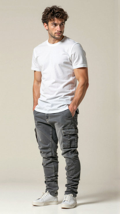 Heren Stretch Cargo Jeans Slim Fit Meerdere Zakken