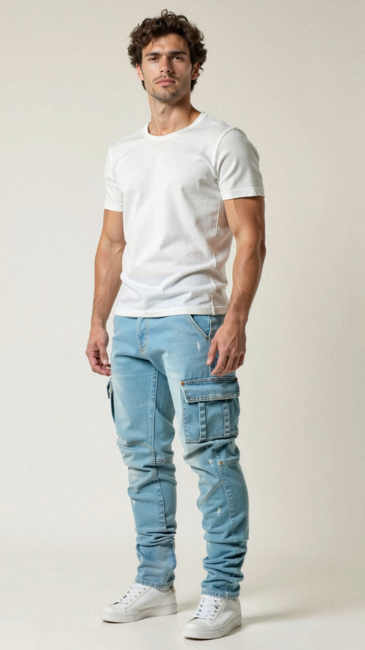 Heren Jeans Cargo Stretch Slim Fit Met Veel Zakken - StudioMarella