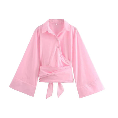 Vrouwelijke Kimono Blouse met Brede Strik en V-Neck