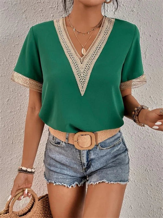 Dames Top met Kant en V-Hals Elegant Design - StudioMarella