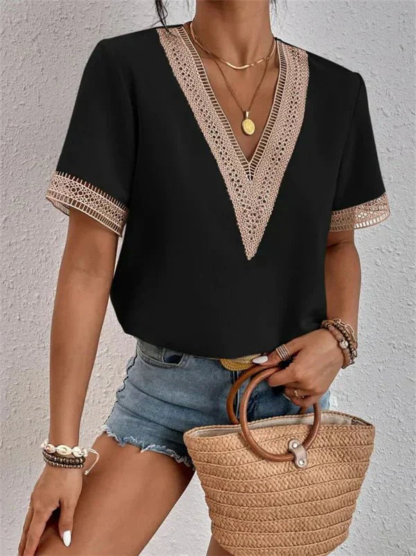 Dames Top met Kant en V-Hals Elegant Design
