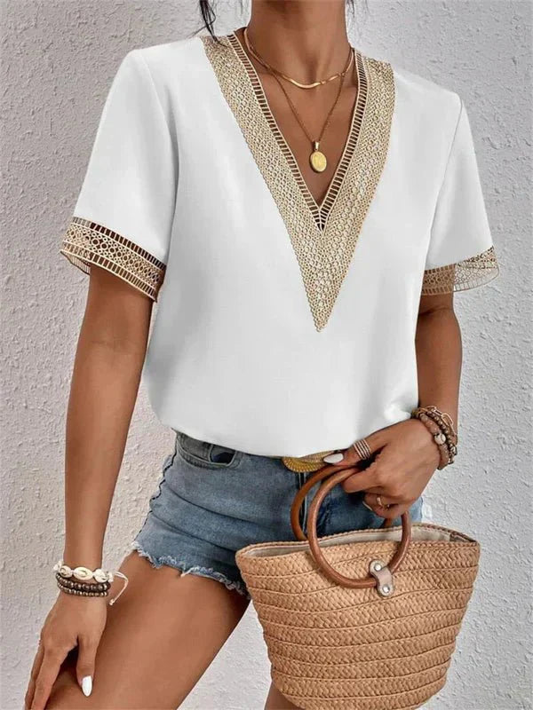 Dames Top met Kant en V-Hals Elegant Design