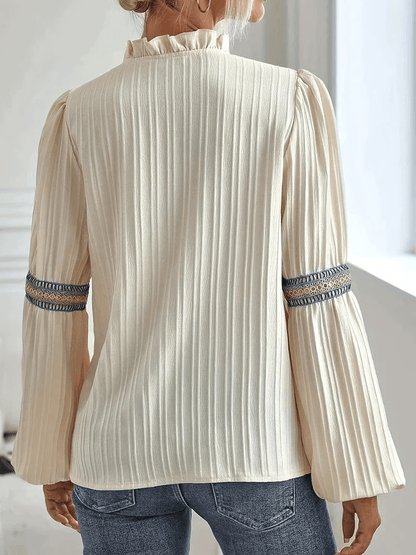 Dames Blouse Lange Mouwen Fijne Plooien Zwart Wit