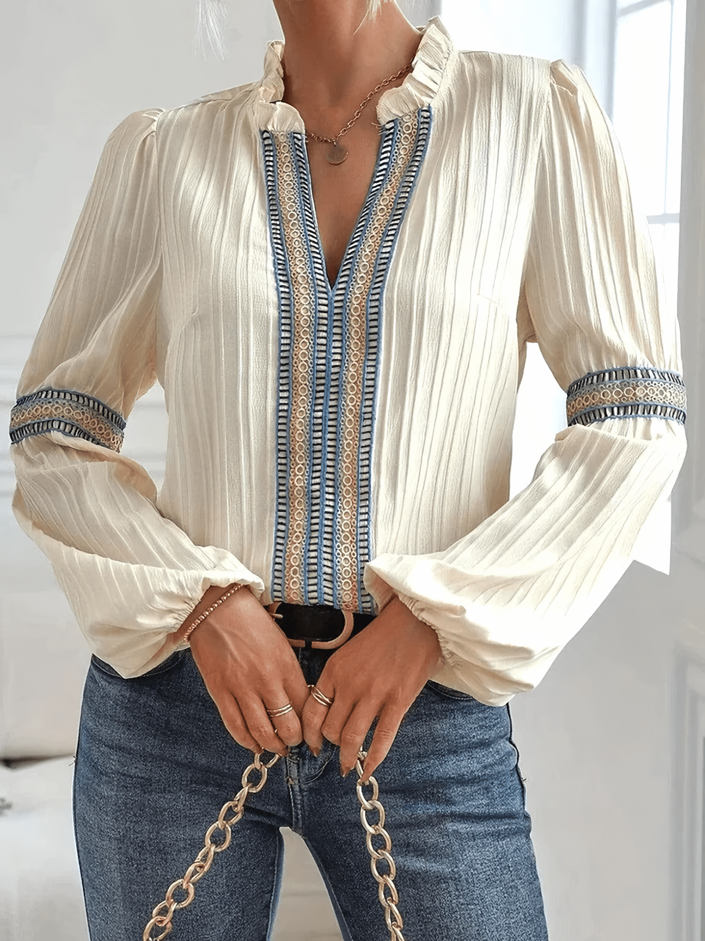 Dames Blouse Lange Mouwen Fijne Plooien Elegant - StudioMarella