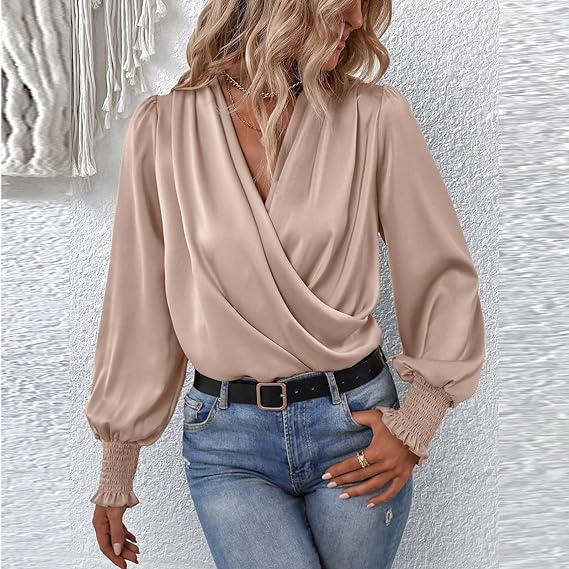 Dames Blouse Lange Mouwen Gerimpeld Zwart Wit