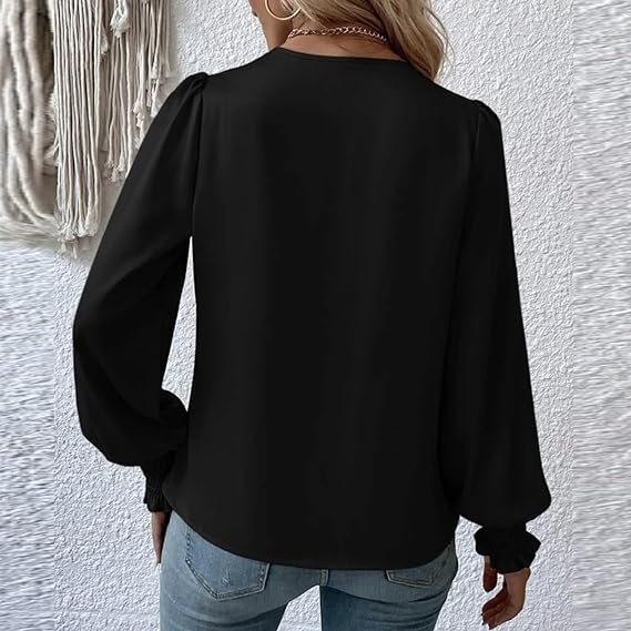 Dames Blouse Lange Mouwen Gerimpeld Zwart Wit