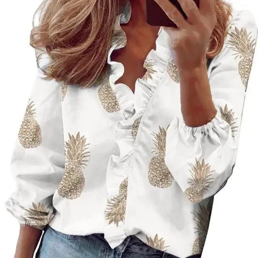 Dames Blouse V-Hals Ruches Jurkachtig Model - StudioMarella