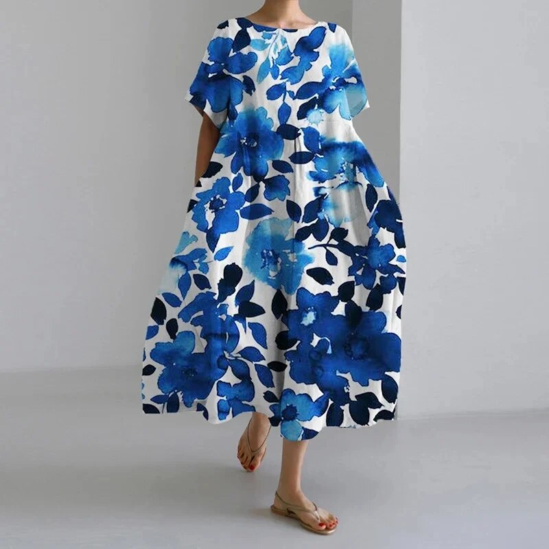 Dames Maxi Jurk Oversized Luchtig met Artistiek Design