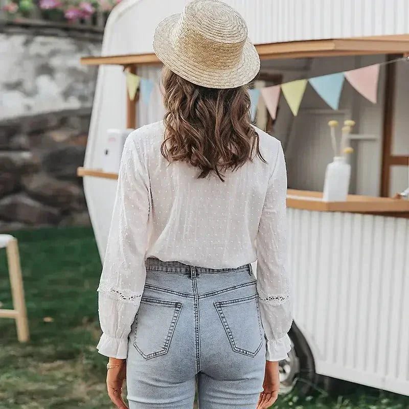 Dames Blouse met Kant en Ruches Voor Vrouwelijke Stijl