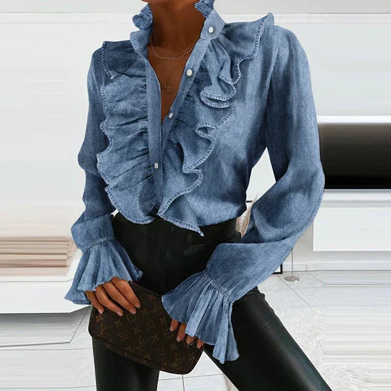 Dames Blouse Chiffon met Ruches en Elegante Vrouwelijke Snit