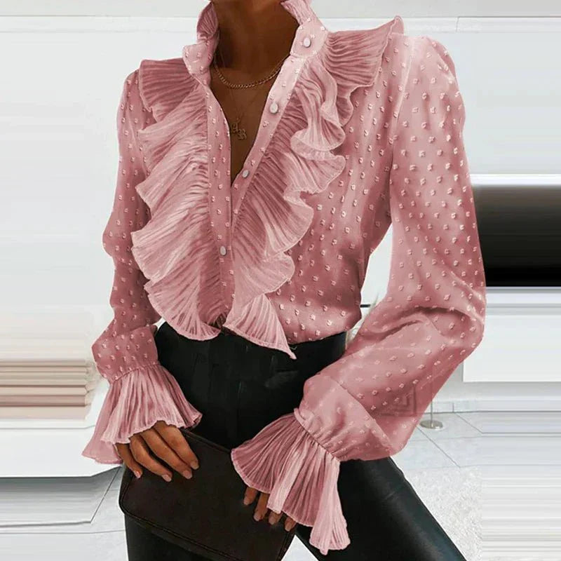 Dames Blouse Chiffon met Ruches en Elegante Vrouwelijke Snit