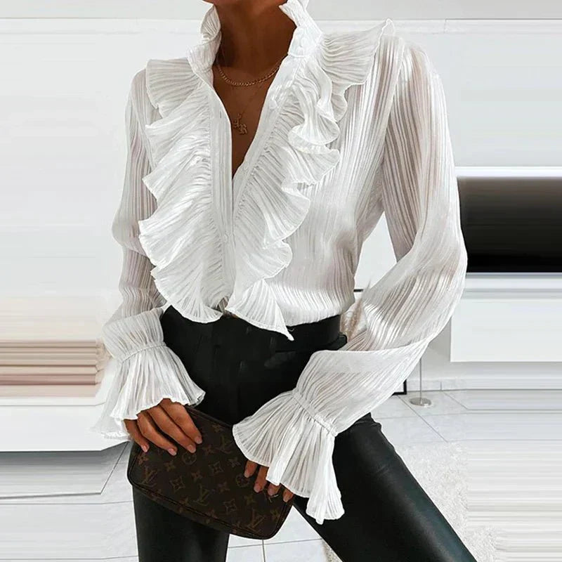Dames Blouse Chiffon met Ruches en Elegante Vrouwelijke Snit - StudioMarella