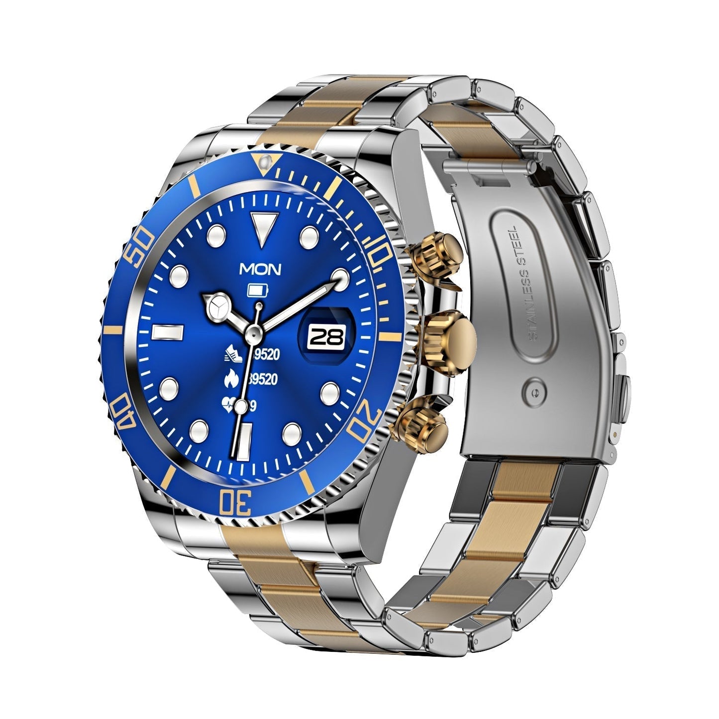 Multifunctioneel Heren Smartwatch met Bluetooth Gespreksfunctie – Roestvrijstalen Band met Draaibare Bezel – Hartslagmeting & Fitnesstracking