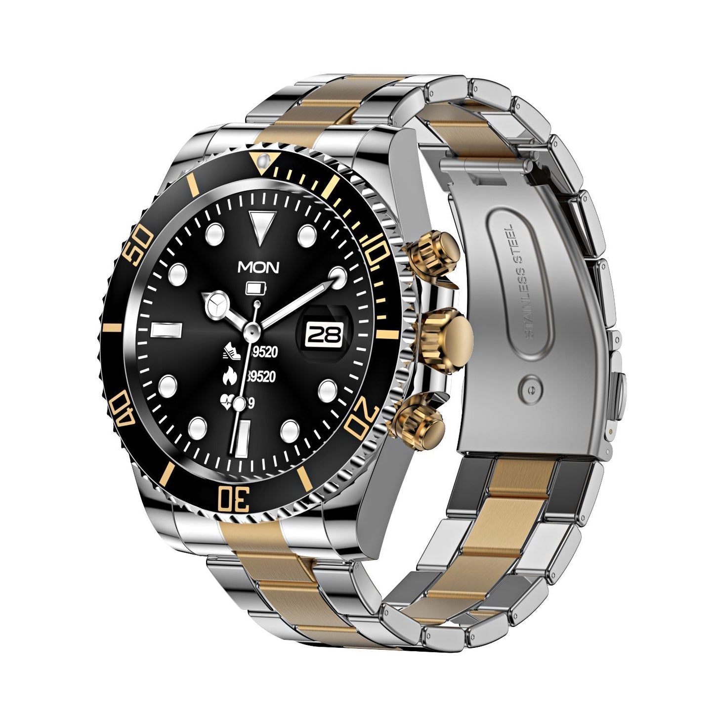Multifunctioneel Heren Smartwatch met Bluetooth Gespreksfunctie – Roestvrijstalen Band met Draaibare Bezel – Hartslagmeting & Fitnesstracking