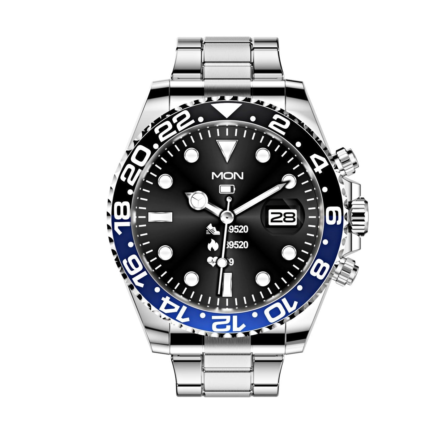 Multifunctioneel Heren Smartwatch met Bluetooth Gespreksfunctie – Roestvrijstalen Band met Draaibare Bezel – Hartslagmeting & Fitnesstracking