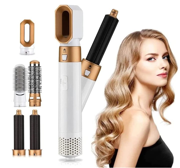 Professionele 5-in-1 airstyler met opzetstukken en luchttechnologie voor drogen, krullen, volume en glad haar