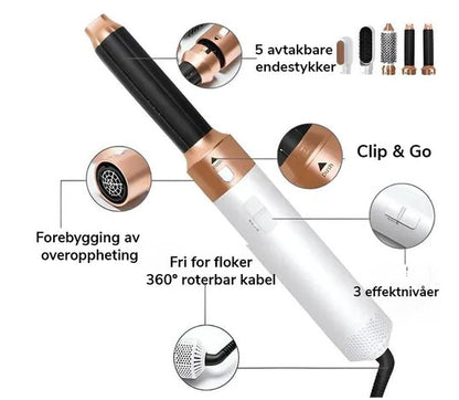 Professionele 5-in-1 airstyler met opzetstukken en luchttechnologie voor drogen, krullen, volume en glad haar