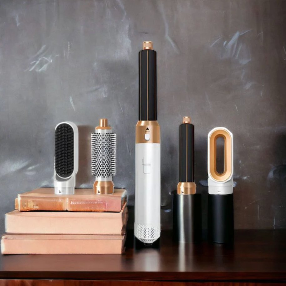 Professionele 5-in-1 airstyler met opzetstukken en luchttechnologie voor drogen, krullen, volume en glad haar