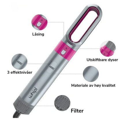 Professionele 5-in-1 airstyler met opzetstukken en luchttechnologie voor drogen, krullen, volume en glad haar