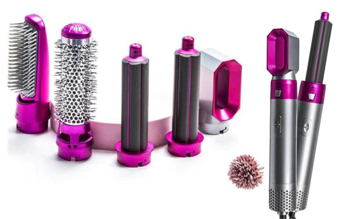 Professionele 5-in-1 airstyler met opzetstukken en luchttechnologie voor drogen, krullen, volume en glad haar
