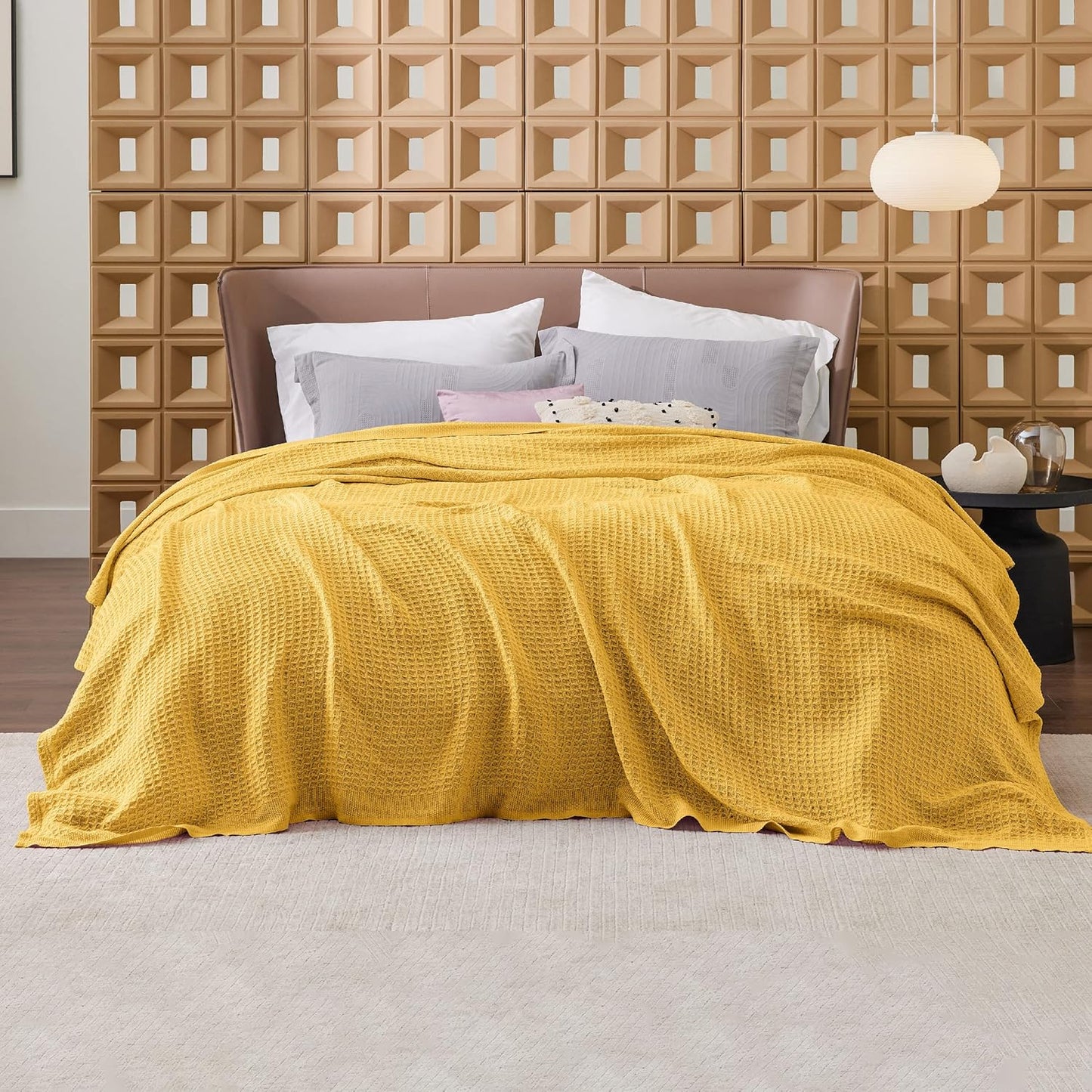 Lichtgewicht Katoenen Wafelplaid Tweepersoonsbed Zacht Ademend Deken Scandinavisch Design 90x90 cm Woonkamer
