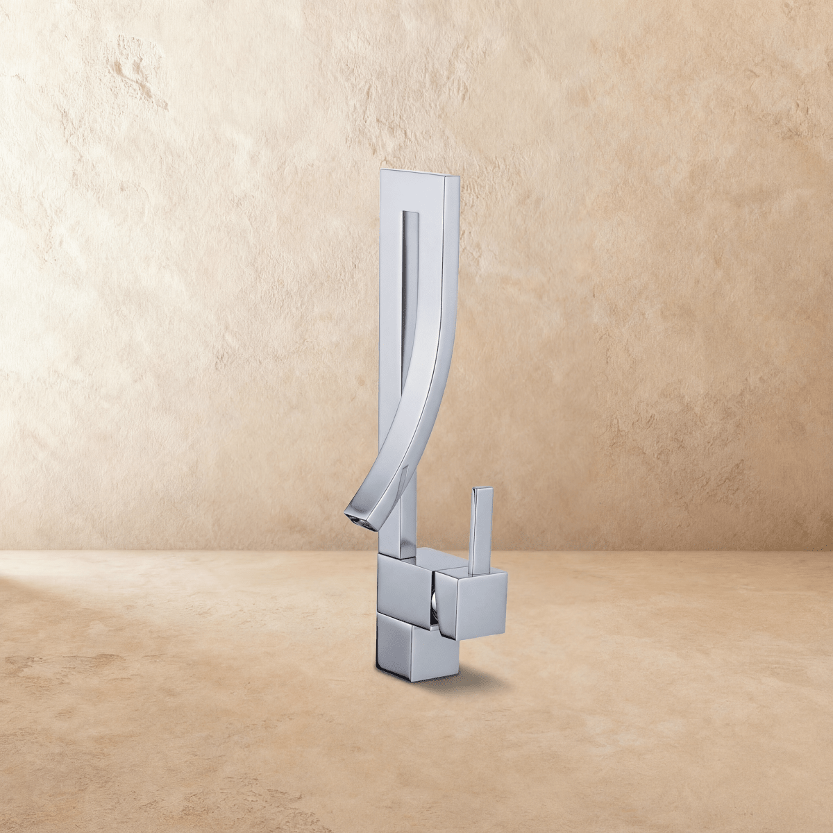 Moderne Design Wastafelkraan Met Open Uitloop En Strakke Geometrie