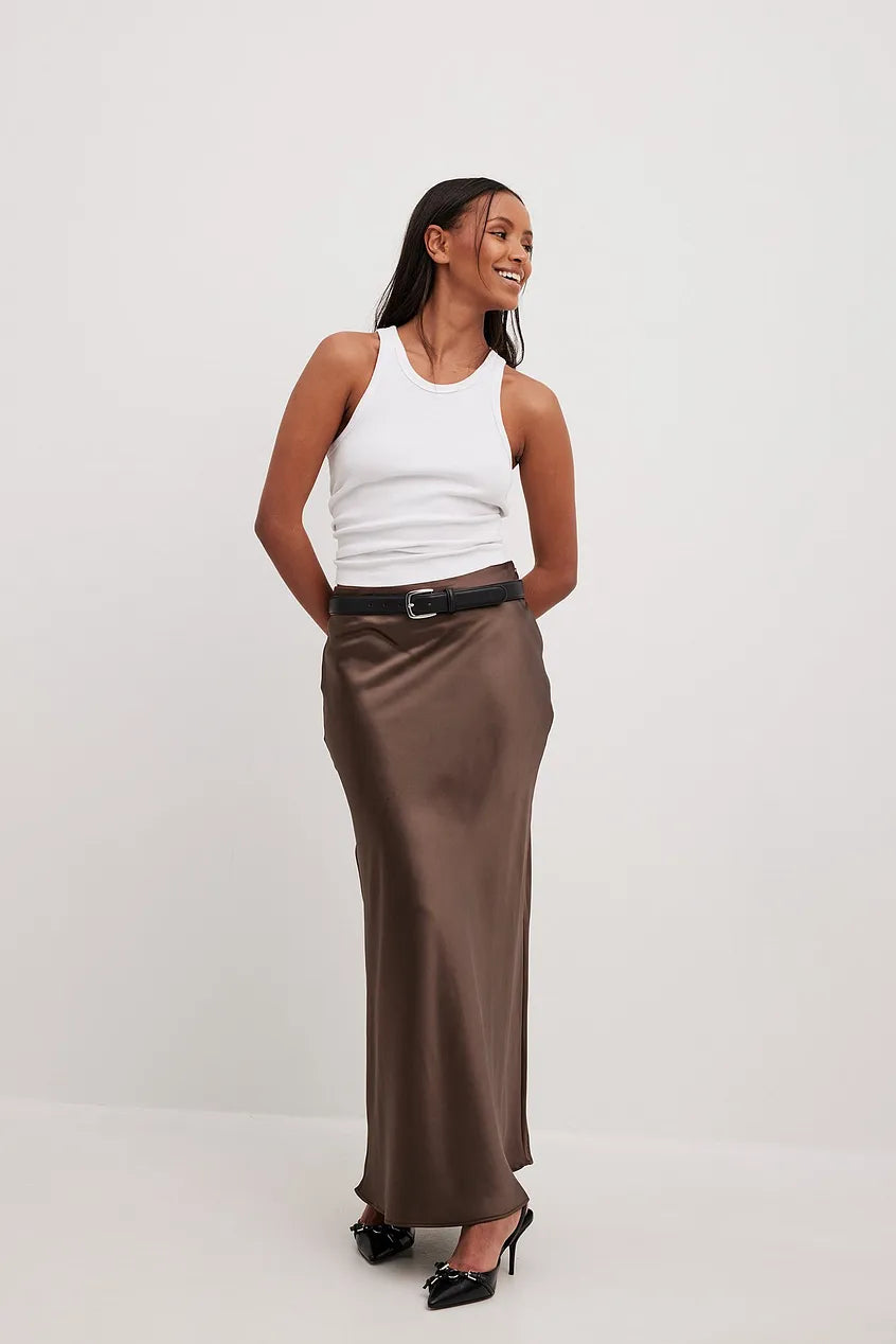 Midi Rok Satijn Hoge Taille Elegante Damesrok Glanzend