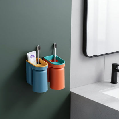 Tandenborstelhouder Wand ABS Kunststof 11.5x7x12.5cm Badkamer Zelfklevend Zonder Boren Hygiënisch Opbergen Wastafel Organizer Oranje Blauw Groen Geel