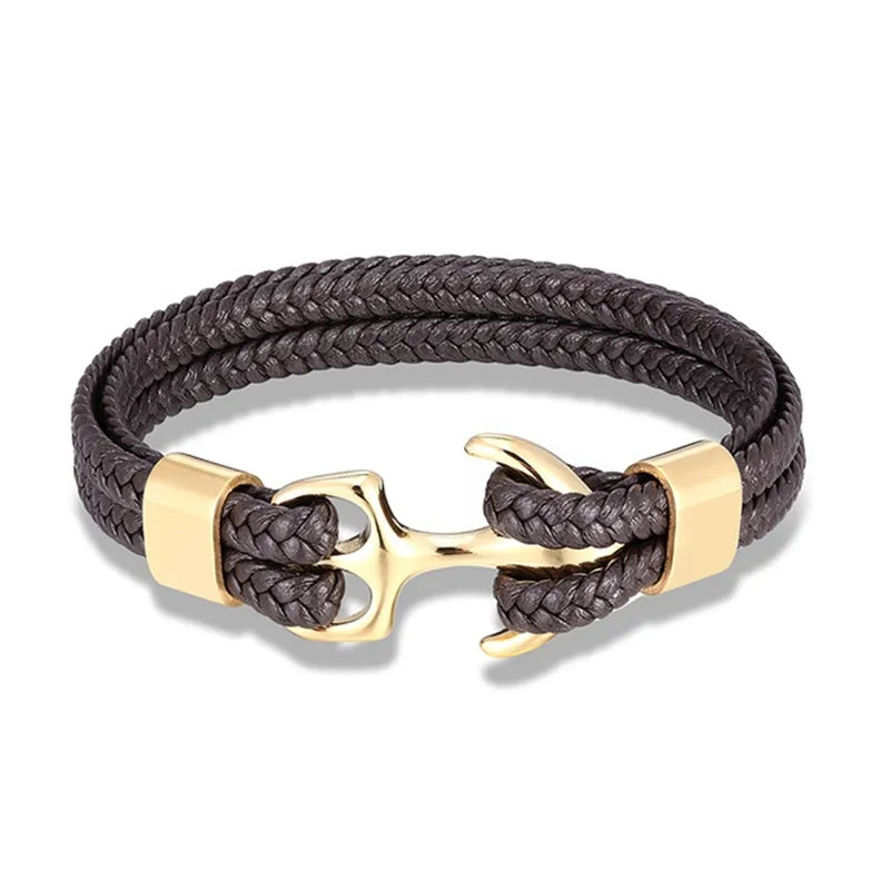 Leren Ankerarmband met Metalen Sluiting voor Stoere Nautische Stijl