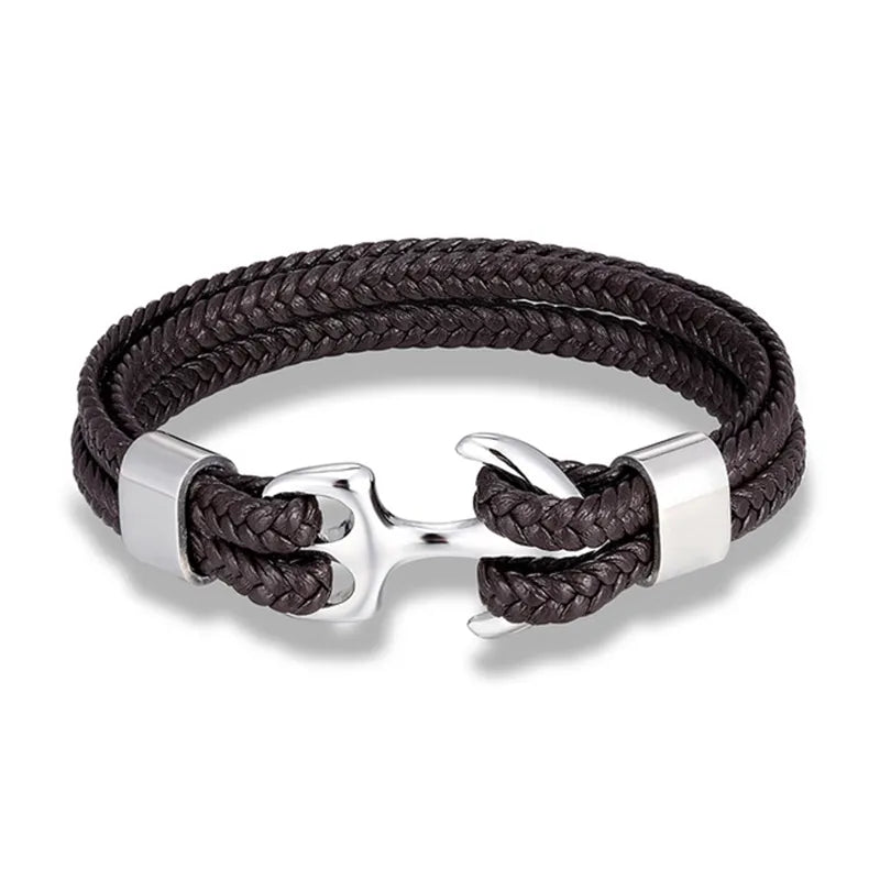 Leren Ankerarmband met Metalen Sluiting voor Stoere Nautische Stijl