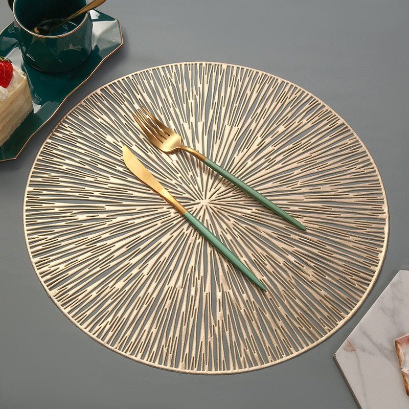 Ronde Placemat met Uitsnijding Nebuladesign Goud Rose Gold Zwart Stijlvol Tafeldecoratie 38cm Diameter PVC Antislip voor Eettafel Diner