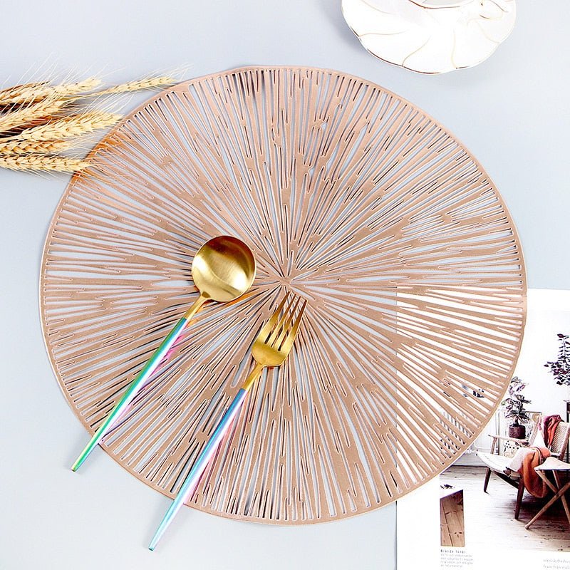 Ronde Placemat met Uitsnijding Nebuladesign Goud Rose Gold Zwart Stijlvol Tafeldecoratie 38cm Diameter PVC Antislip voor Eettafel Diner