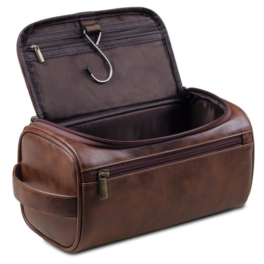 Toilettas van Leer met Haak – Compacte Reisorganizer 25x13x13 cm voor Verzorgingsproducten en Toiletartikelen